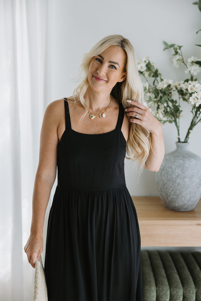 The Easy Breezy Linen Midi - Black