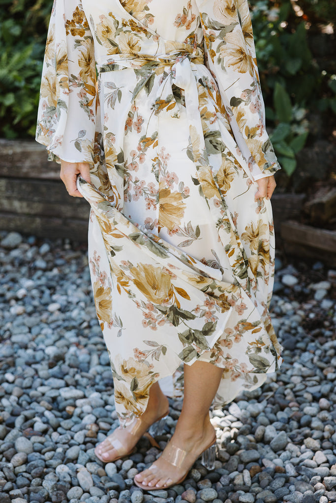 Floral Wrap Dress - Gold