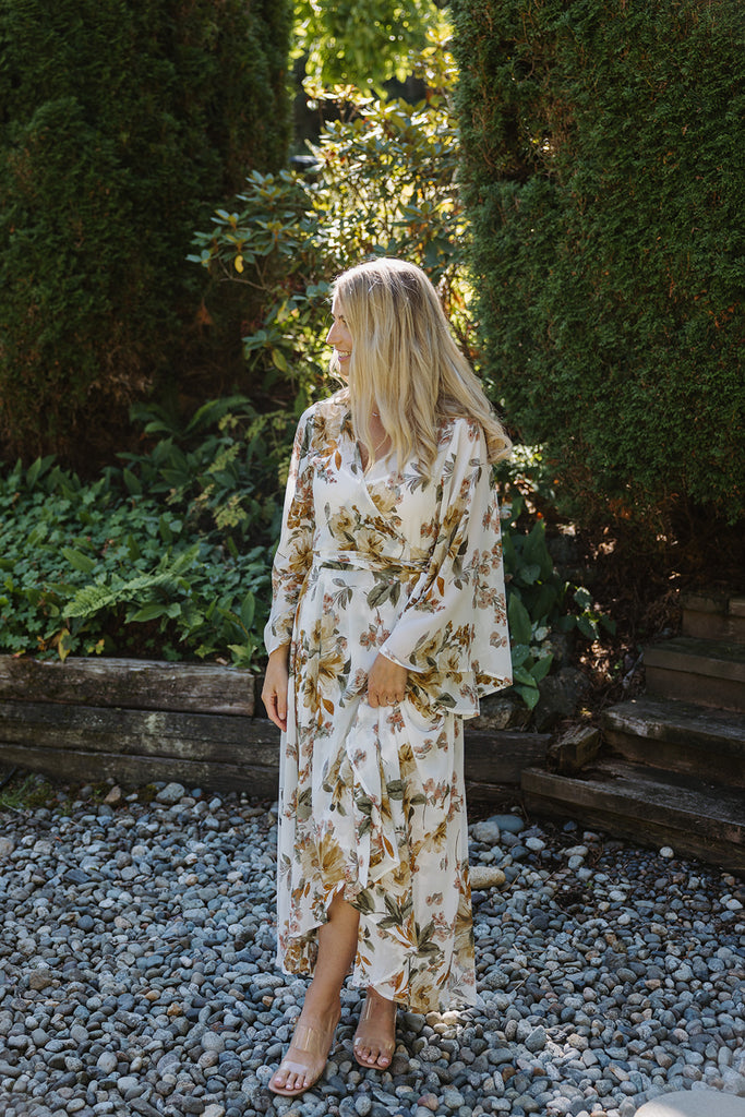 Floral Wrap Dress - Gold