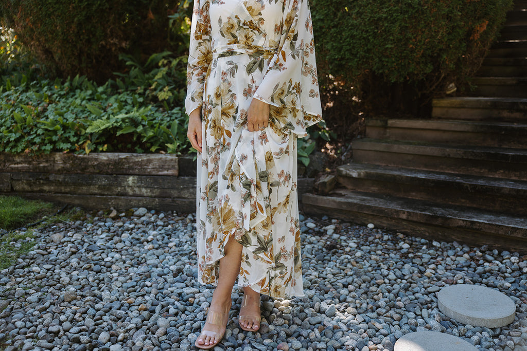 Floral Wrap Dress - Gold