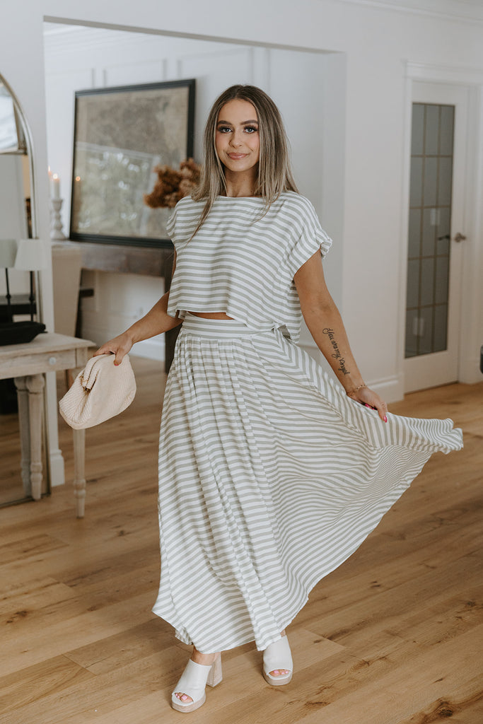 Striped Top & Skirt Set - Olive