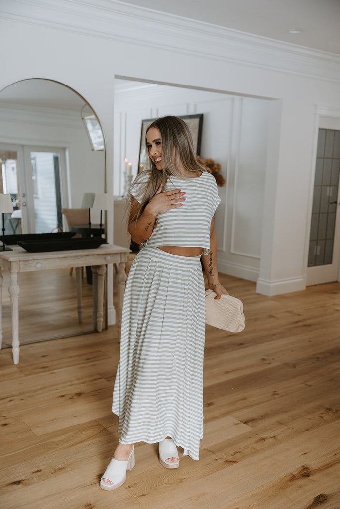 Striped Top & Skirt Set - Olive