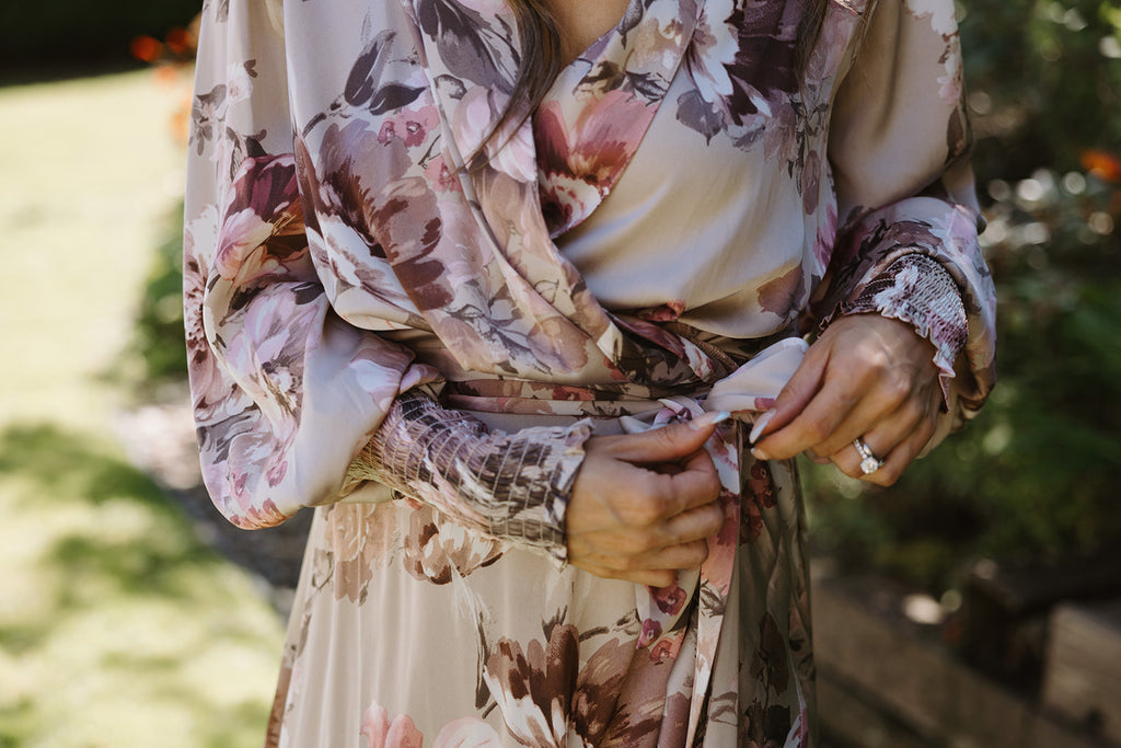 Floral Wrap Dress - Taupe