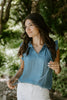 Chambray Ruffle Tie Front Blouse