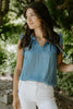 Chambray Ruffle Tie Front Blouse