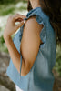 Chambray Ruffle Tie Front Blouse