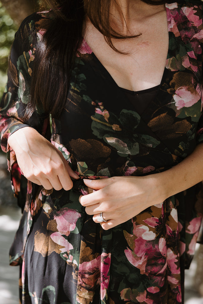 Fall Floral Wrap Dress - Green