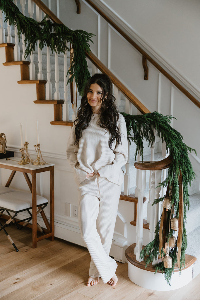 Ribbed Sweater & Pant Set - Beige