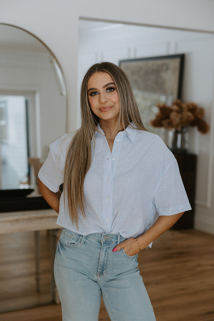 Crop Stripe Shirt - Blue