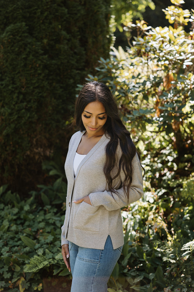 Button Up Ribbed Sweater - Grey