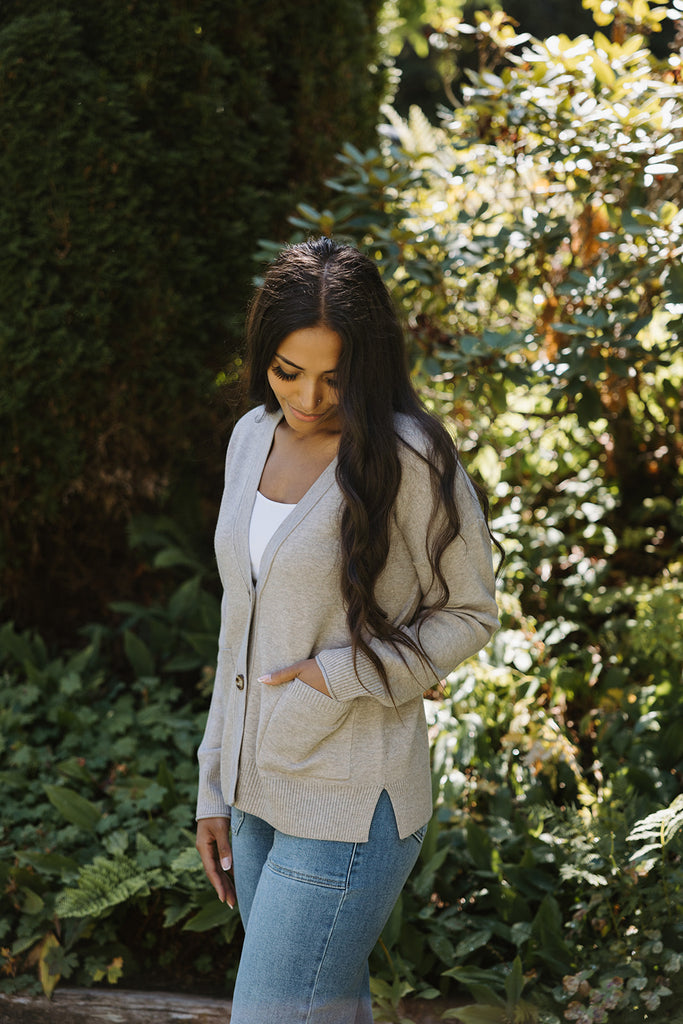 Button Up Ribbed Sweater - Grey