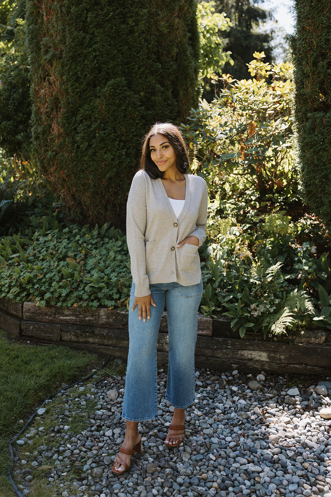 Button Up Ribbed Sweater - Grey