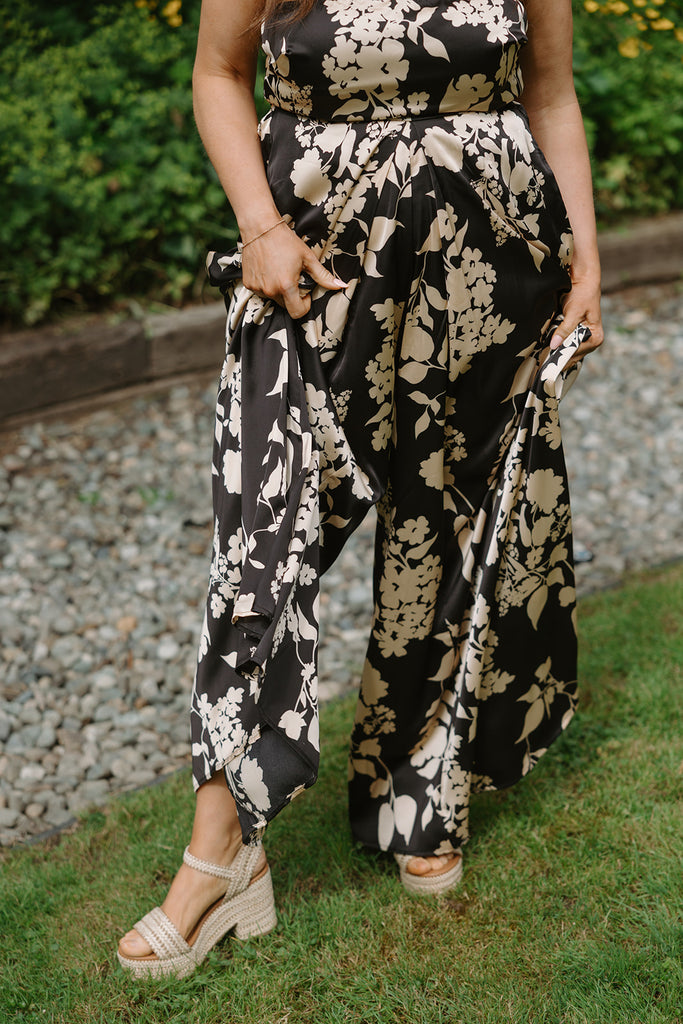 Floral Tube Tie Jumpsuit - Black