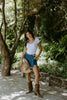 Denim Skort With Pleats - Blue