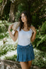 Denim Skort With Pleats - Blue