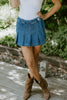 Denim Skort With Pleats - Blue
