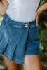 Denim Skort With Pleats - Blue