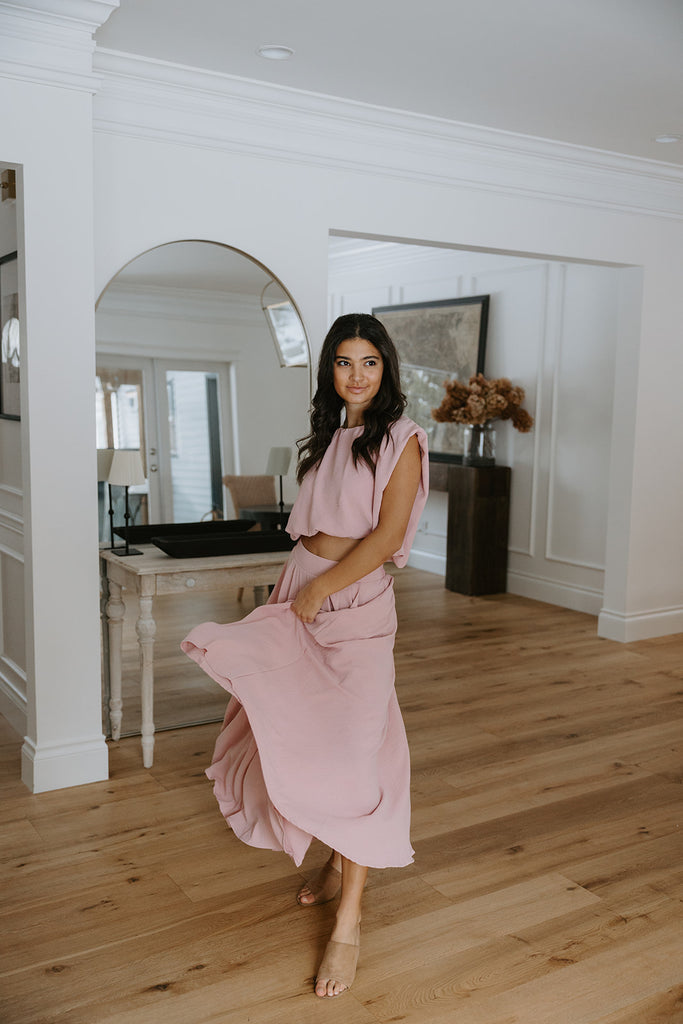 Bubble Top & Midi Skirt Set - Pink