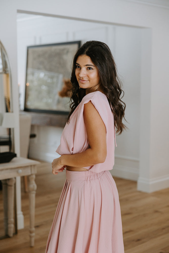 Bubble Top & Midi Skirt Set - Pink