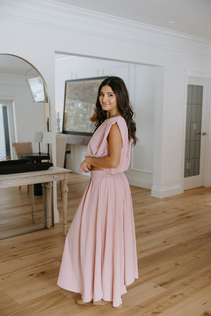 Bubble Top & Midi Skirt Set - Pink