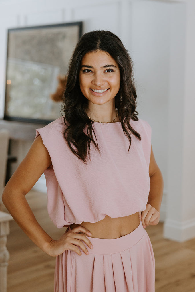 Bubble Top & Midi Skirt Set - Pink