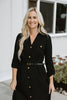Button Up Belted Dress - Black