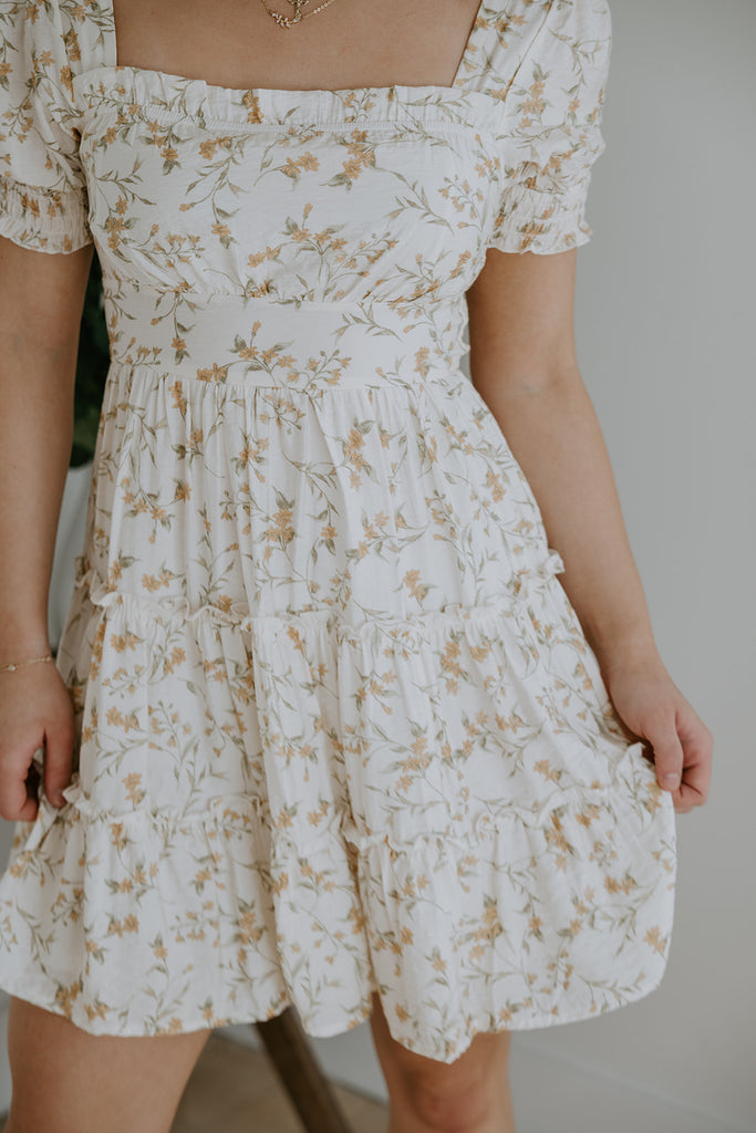 Ruffle Floral Mini Dress - White