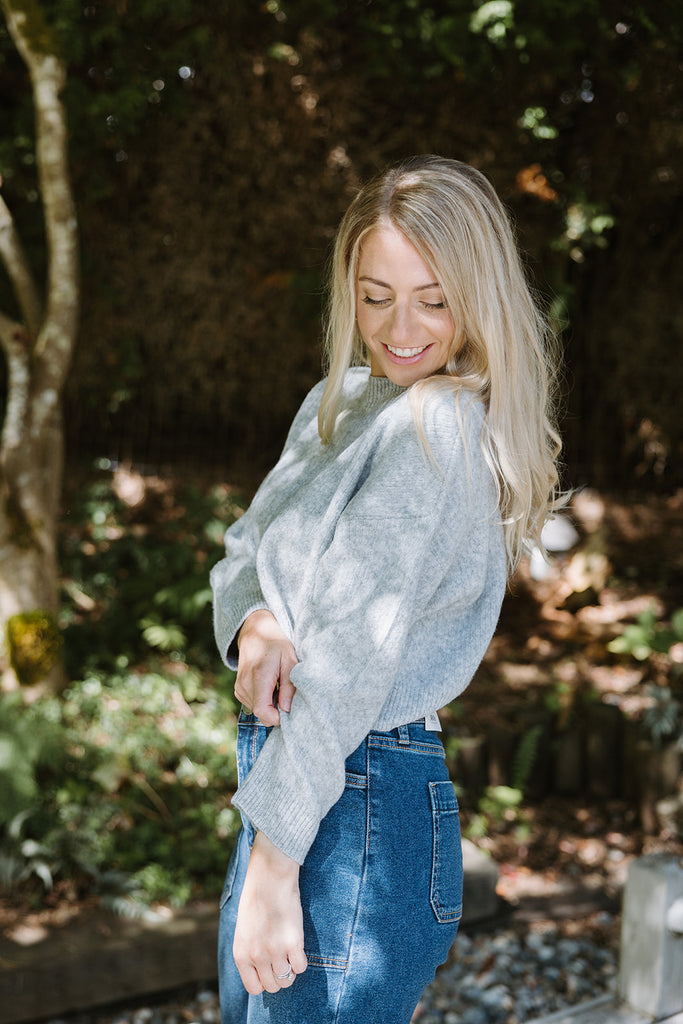 Cropped Crewneck Sweater - H.Grey