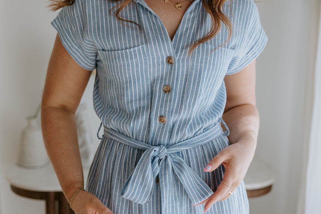 Blue Striped Button Down Midi Dress