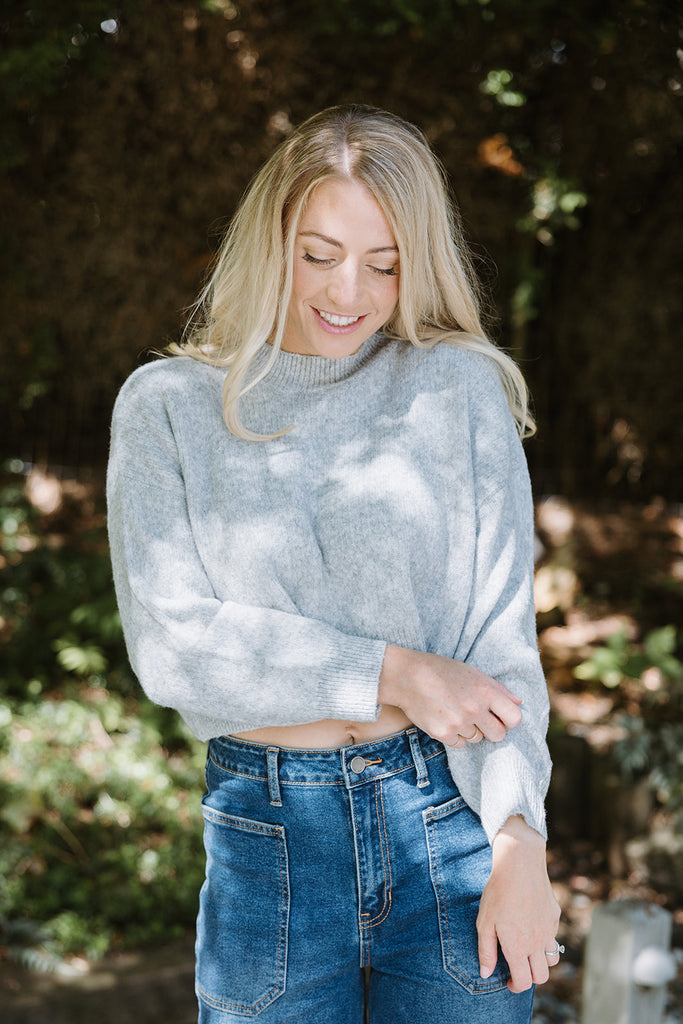 Cropped Crewneck Sweater - H.Grey