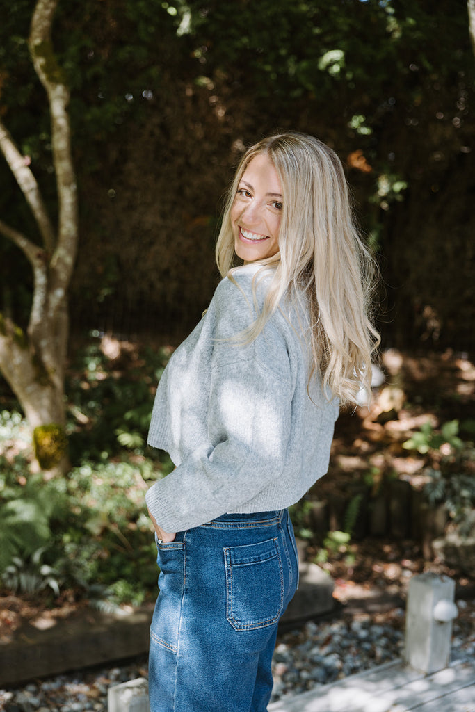Cropped Crewneck Sweater - H.Grey