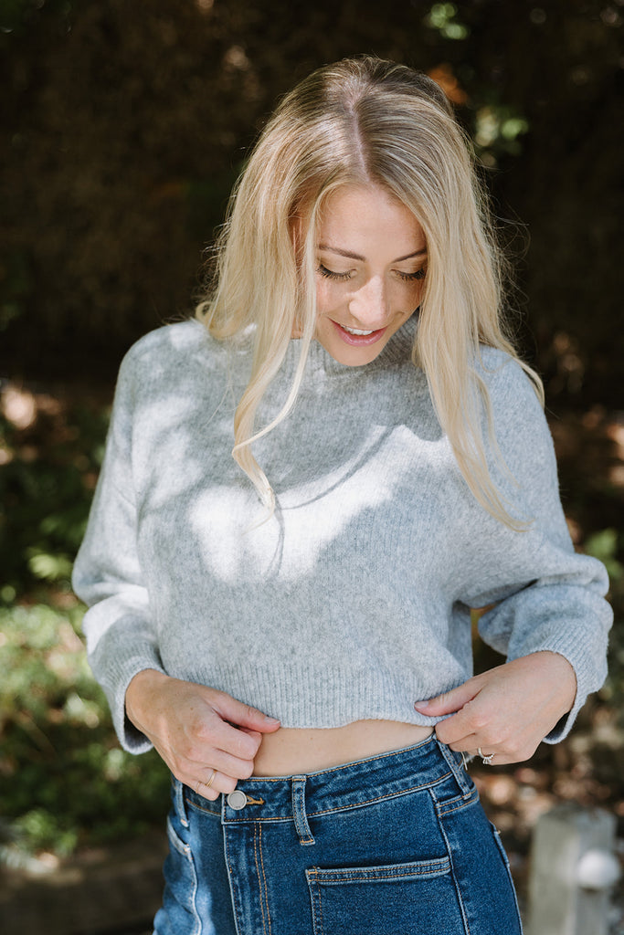 Cropped Crewneck Sweater - H.Grey