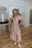 Front Ruched Balloon Sleeve Midi - Pink