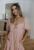 Front Ruched Balloon Sleeve Midi - Pink