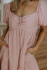 Front Ruched Balloon Sleeve Midi - Pink