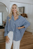 Striped Lightweight Oversized Button Up - Navy/White