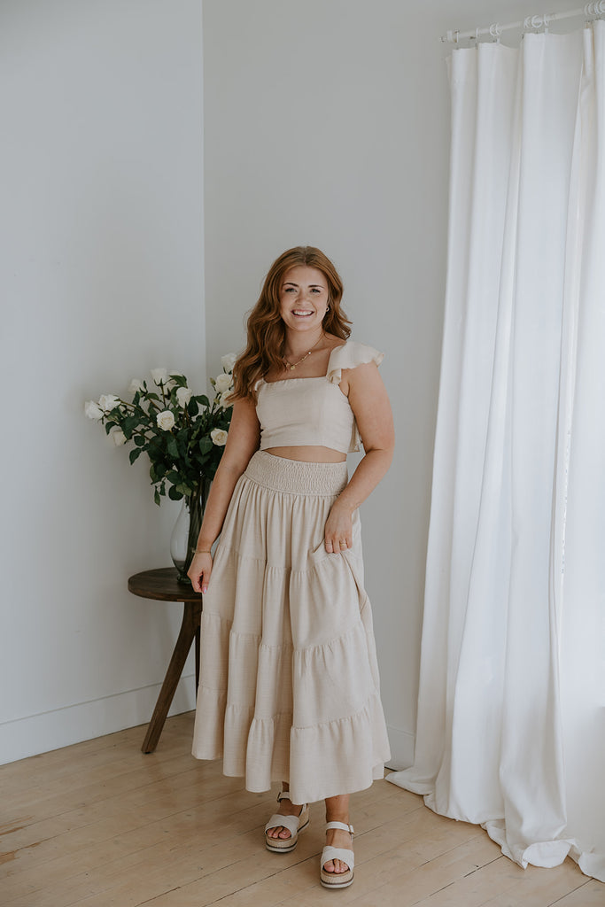 Ruffle Top & Skirt Set - Oat