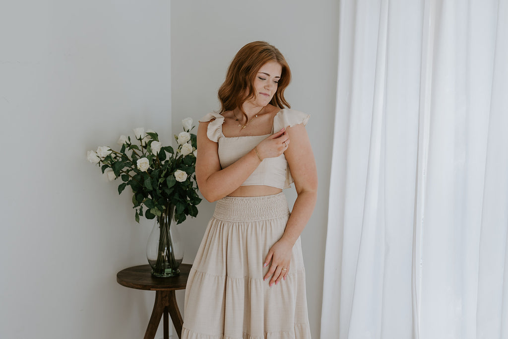 Ruffle Top & Skirt Set - Oat