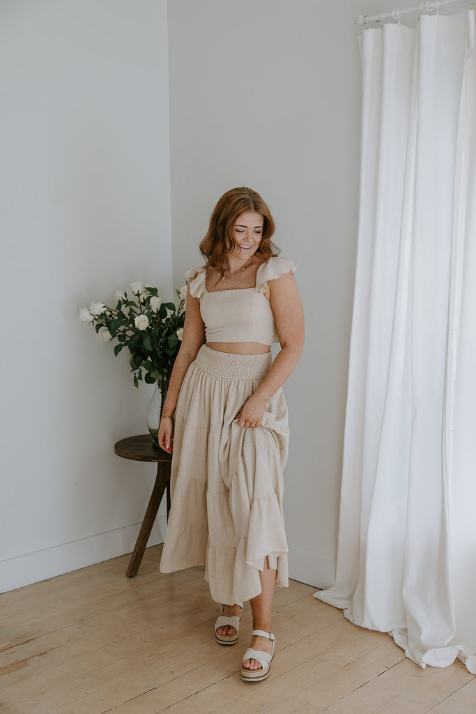Ruffle Top & Skirt Set - Oat
