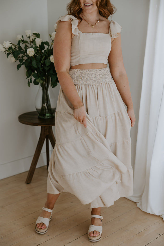 Ruffle Top & Skirt Set - Oat