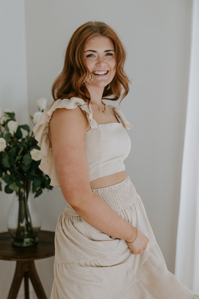 Ruffle Top & Skirt Set - Oat