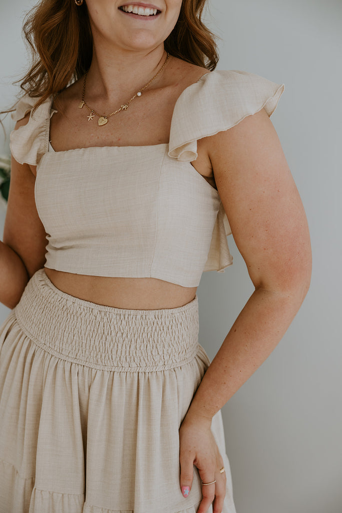 Ruffle Top & Skirt Set - Oat