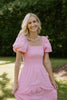 Puff Sleeve Eyelet Smocked Dress - Pink