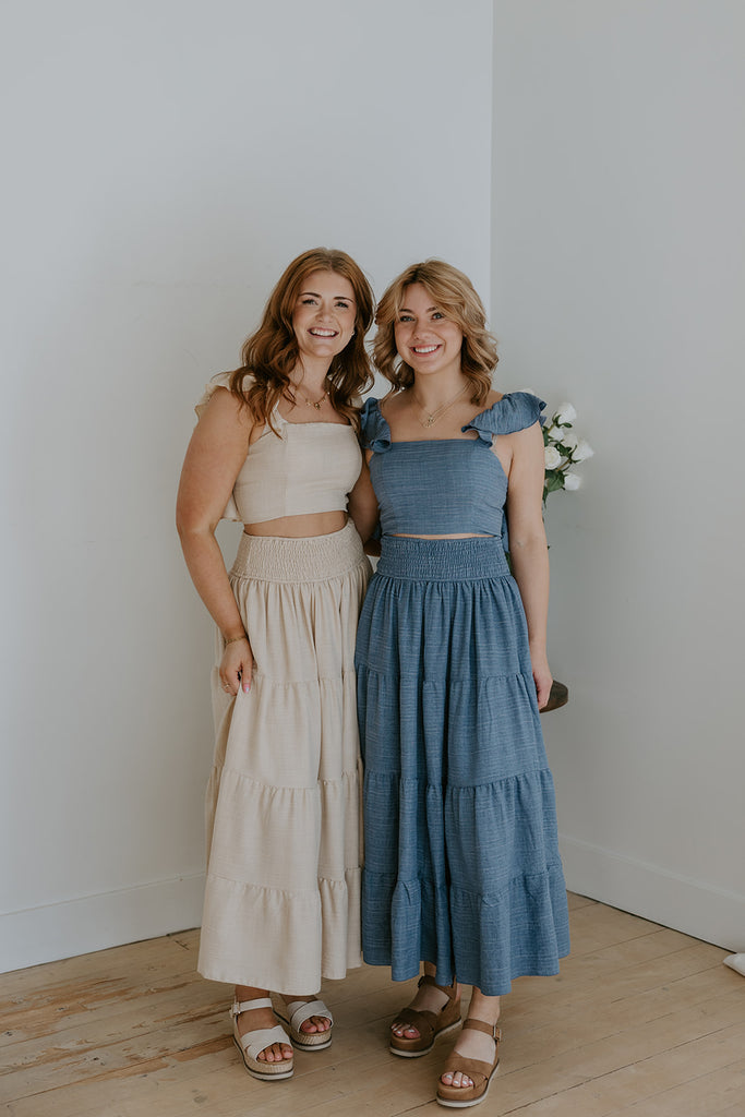 Ruffle Top & Skirt Set - Blue