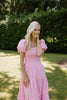 Puff Sleeve Eyelet Smocked Dress - Pink