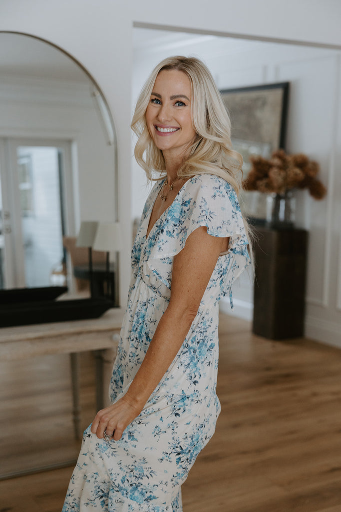 Cap Sleeve Floral Dress - Blue