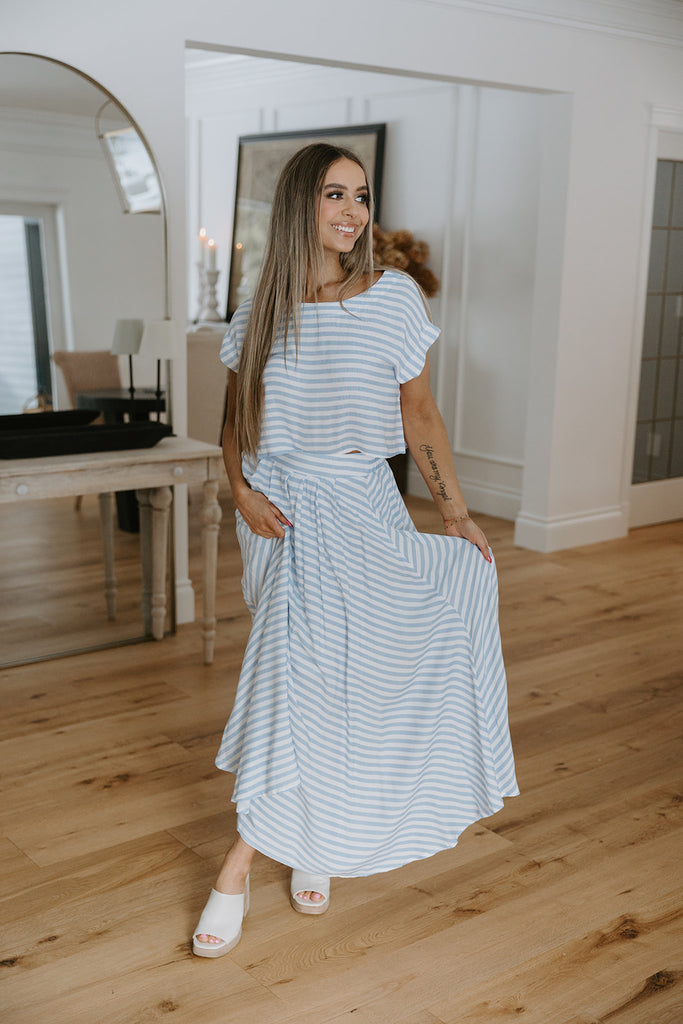 Striped Top & Skirt Set - Blue