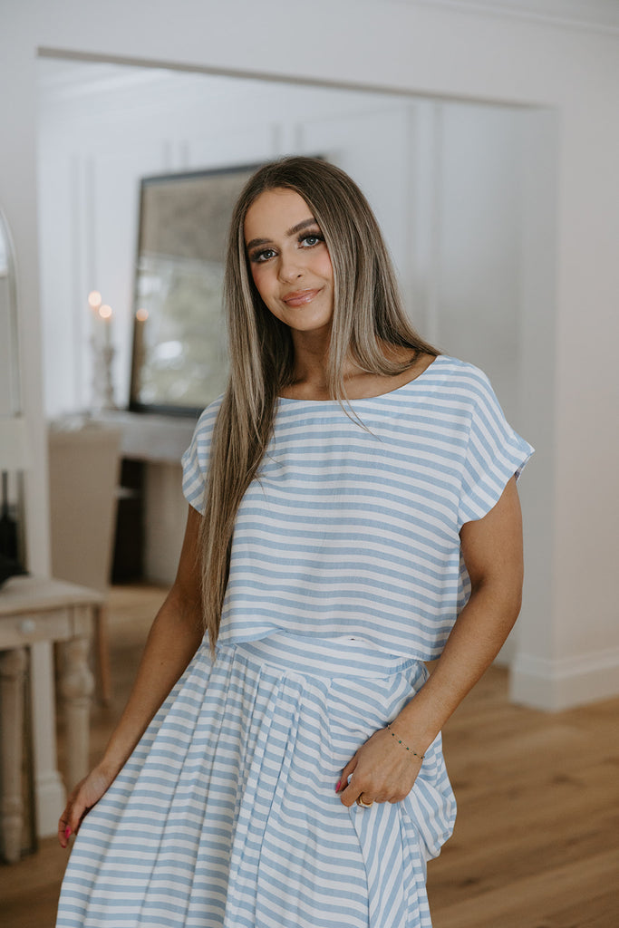 Striped Top & Skirt Set - Blue