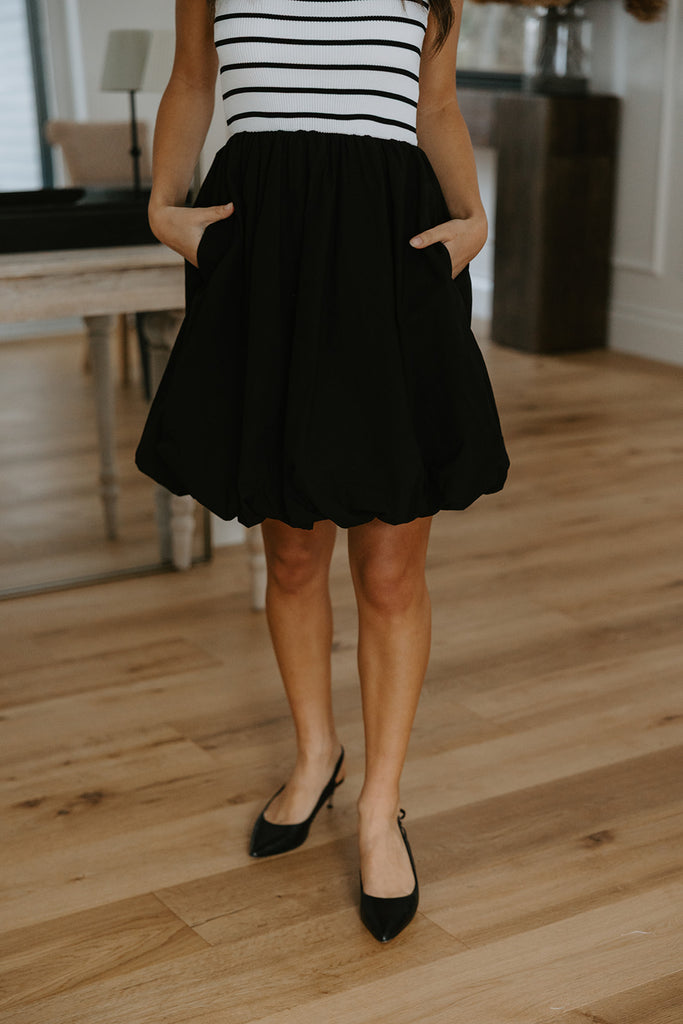 Ribbed Bodice Balloon Skirt - Dress