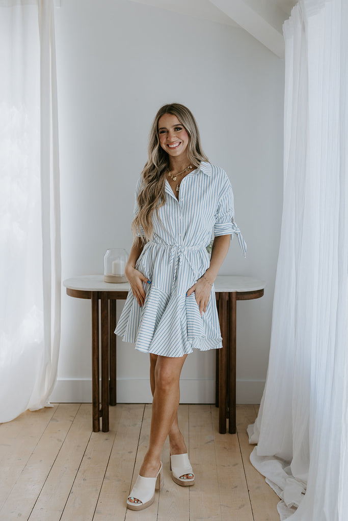 Striped Tie Dress - Blue